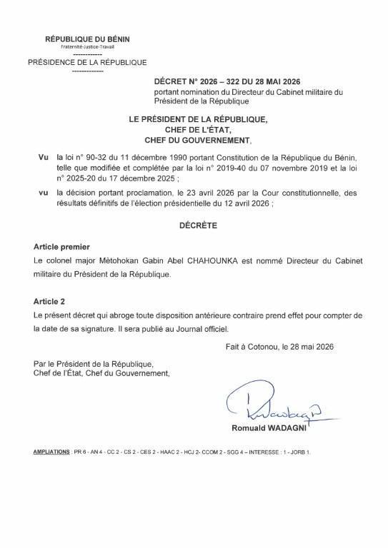 Bénin, nomination